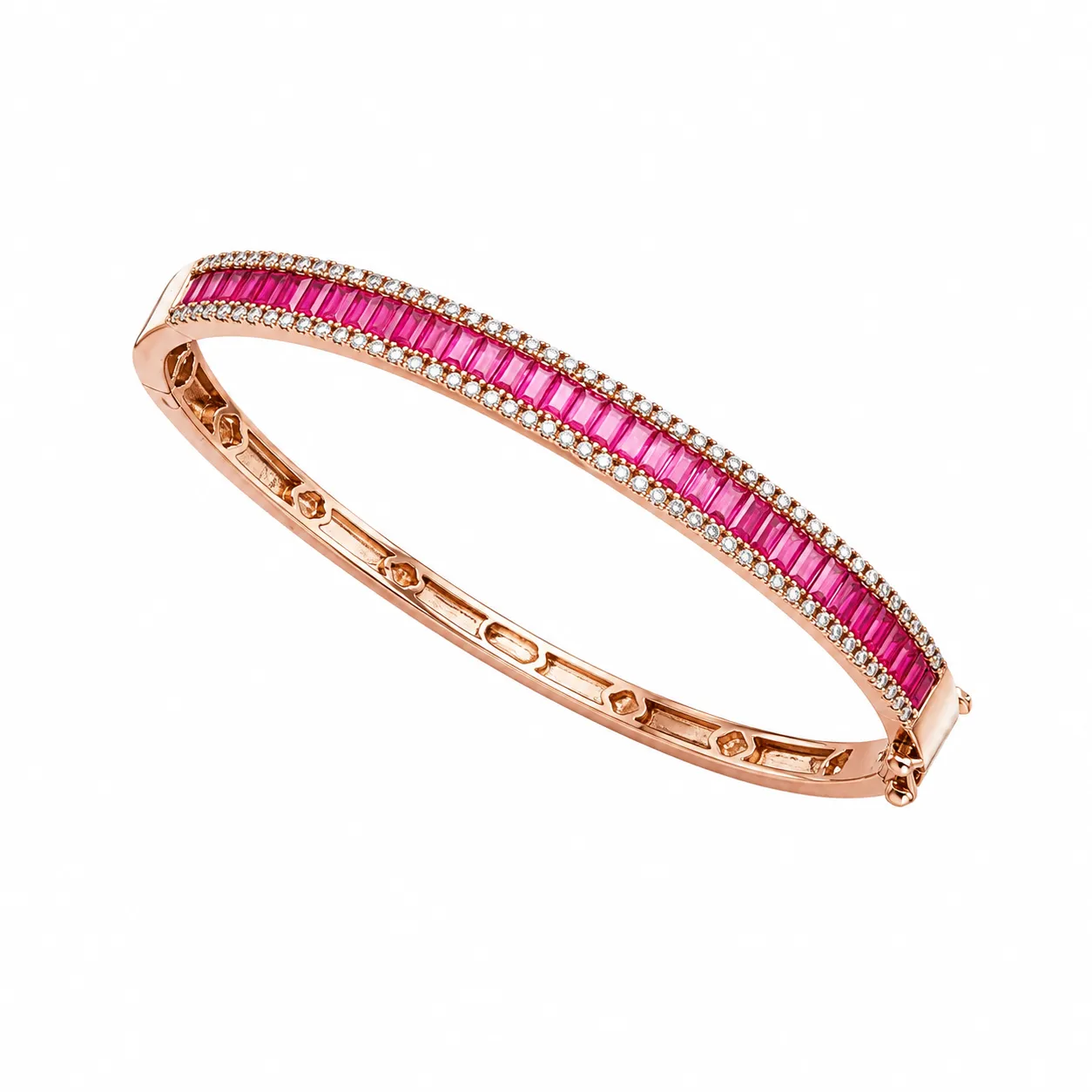 Rose gold bangle with channel-set square rubies