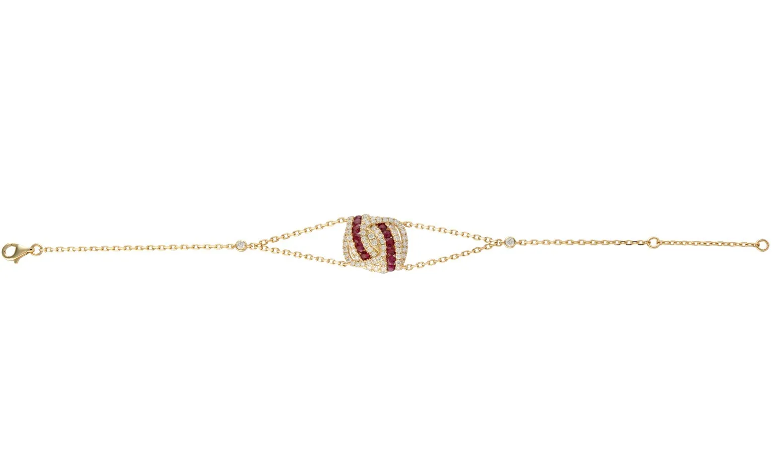 Delicate rose gold chain bracelet with a ruby and diamond marquise motif