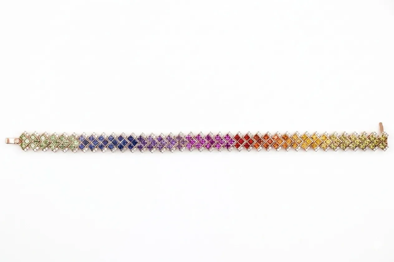 Rainbow sapphire square-cut tennis bracelet