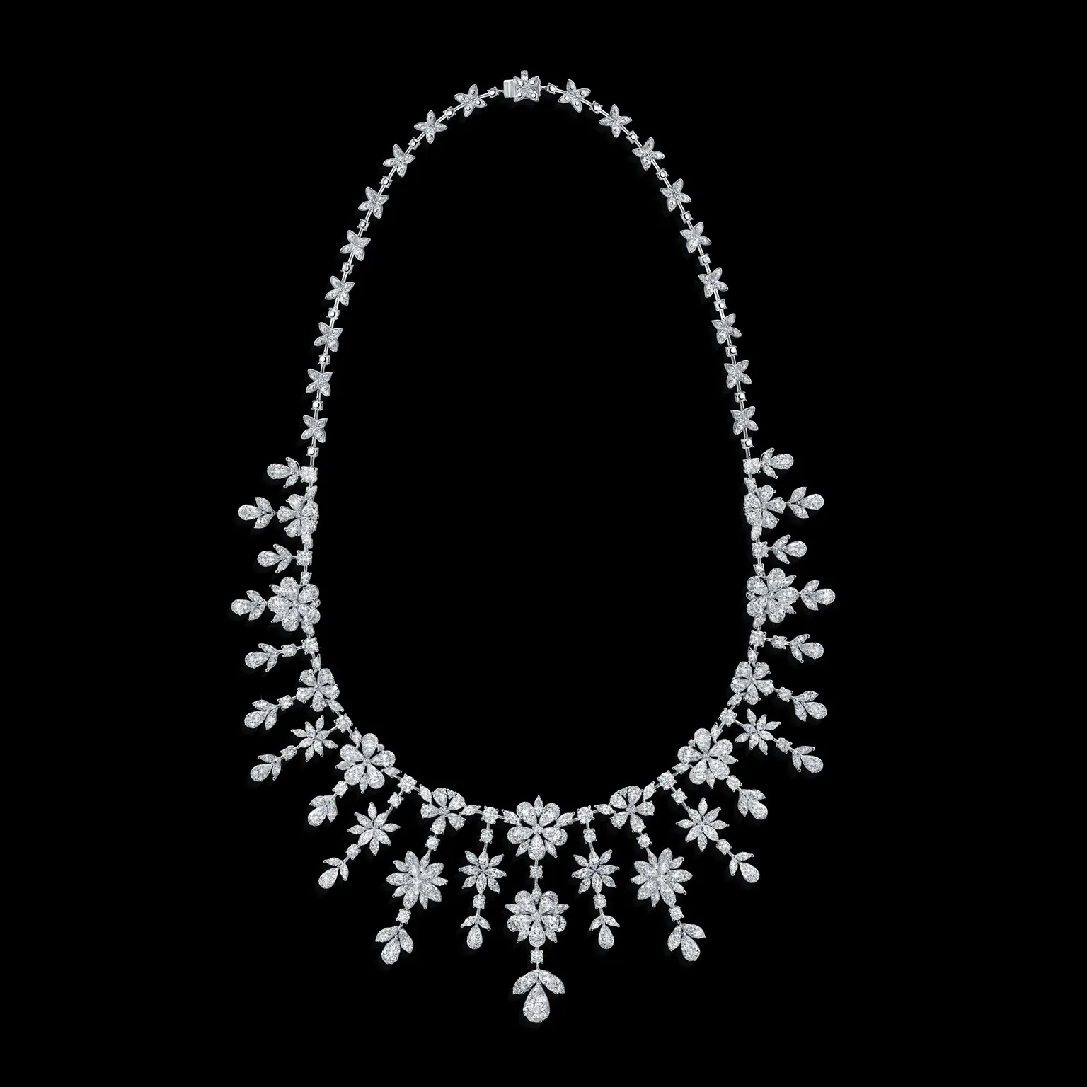 Diamond fringe necklace with marquise and pear drops