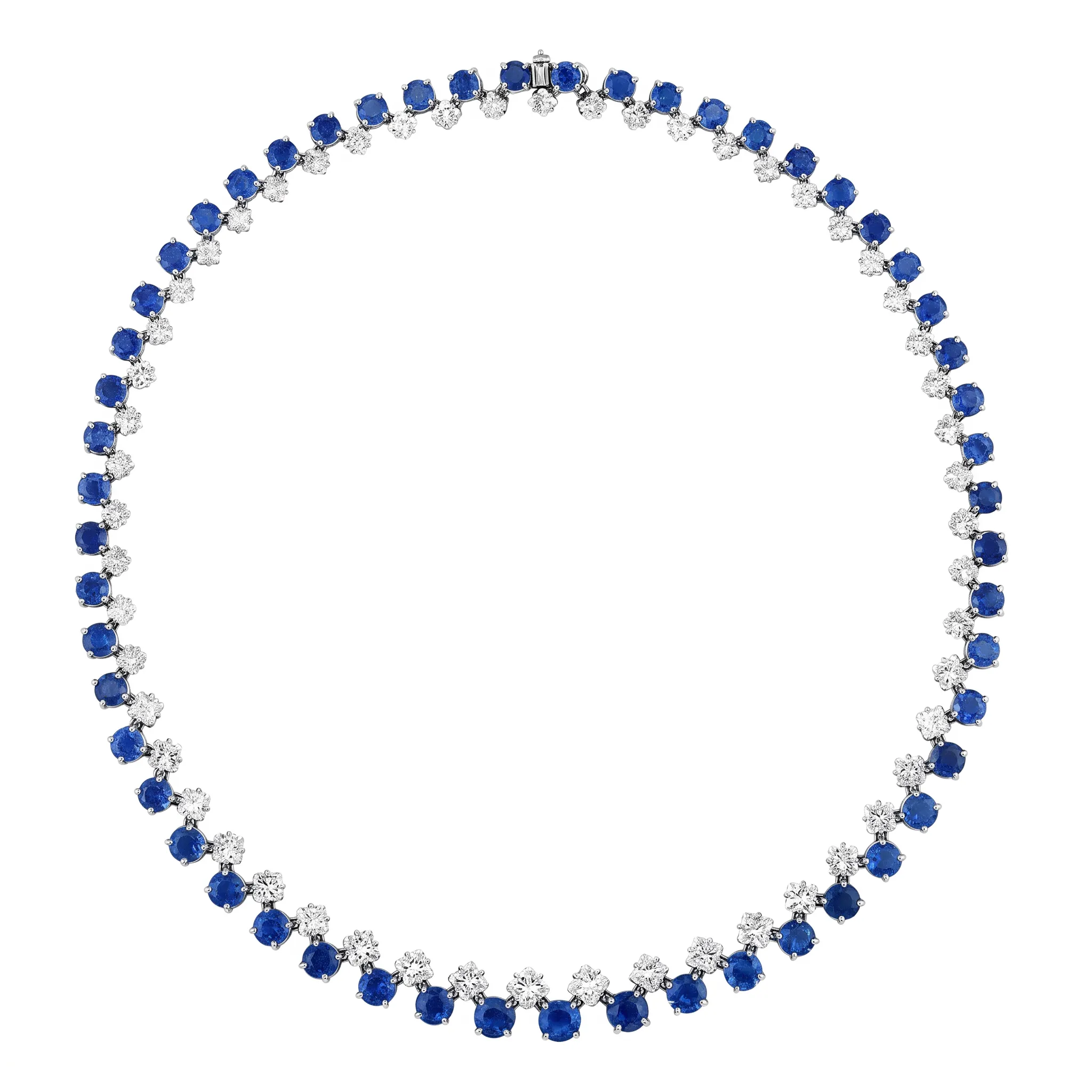 Blue sapphire and diamond eternity necklace in white gold