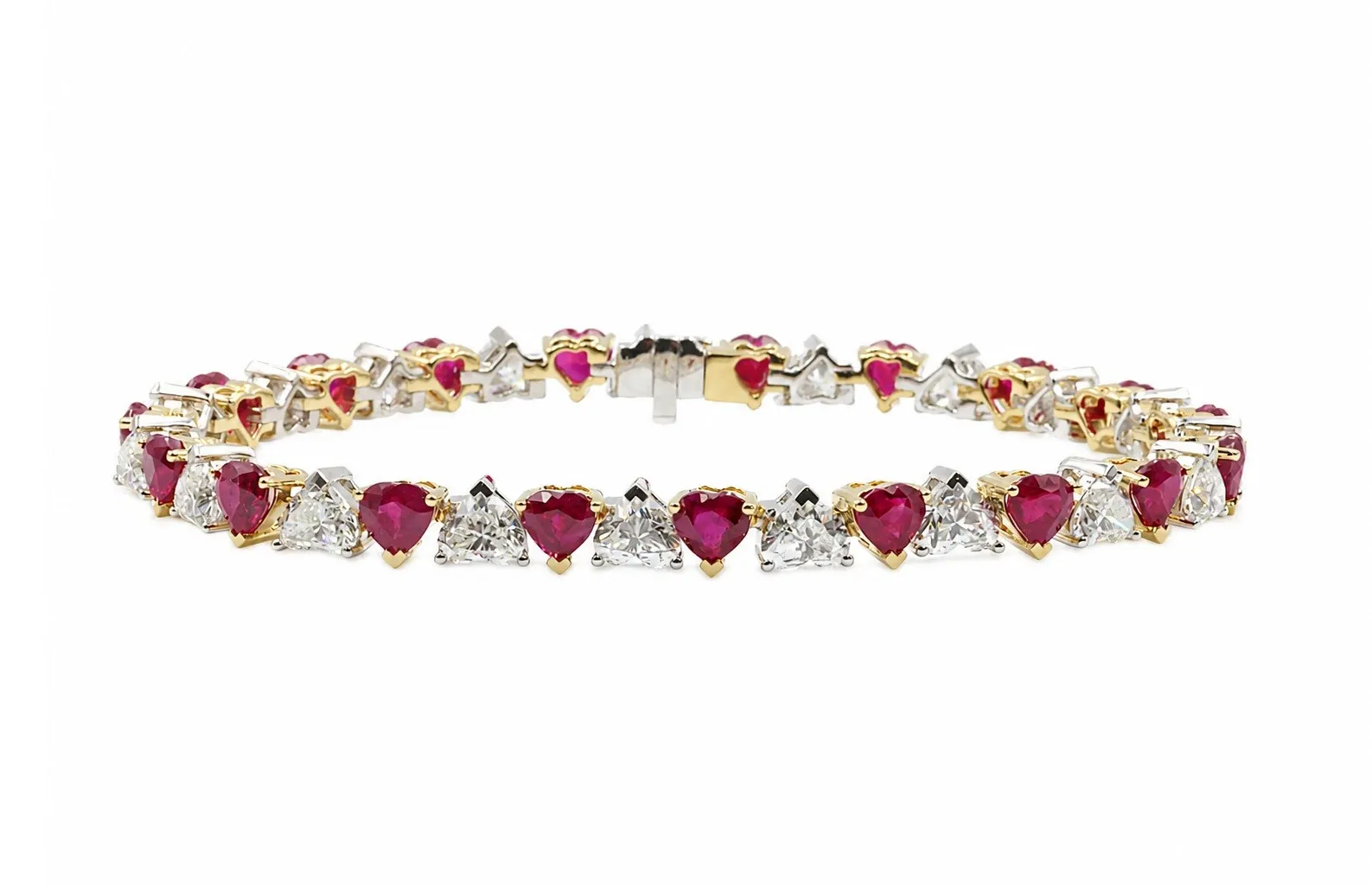 Ruby and diamond line bracelet in white gold